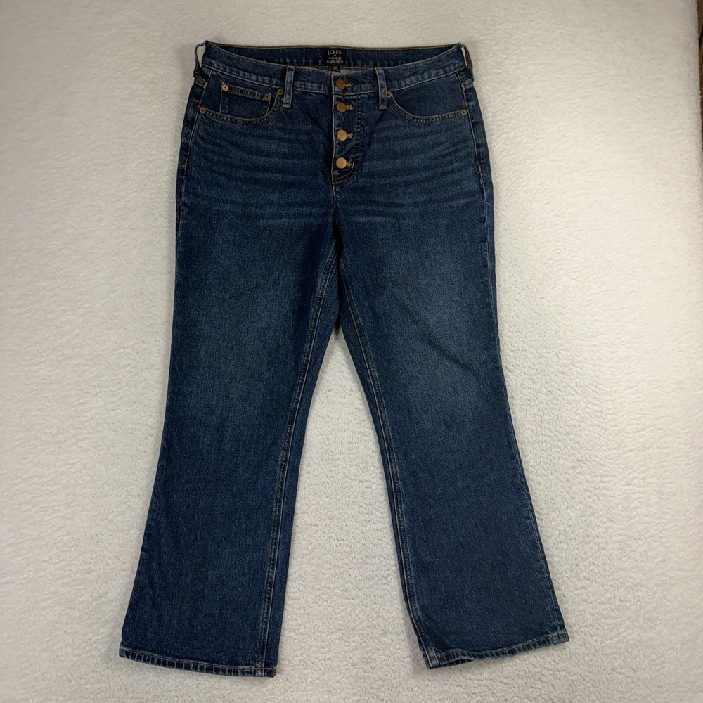 J.Crew Jeans Womens 29 (31x25) Blue Mid-Rise Flare Crop Stretch Denim Button Fly